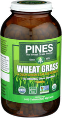 Pines Organic Wheat Grass Tablets bottle label close-up