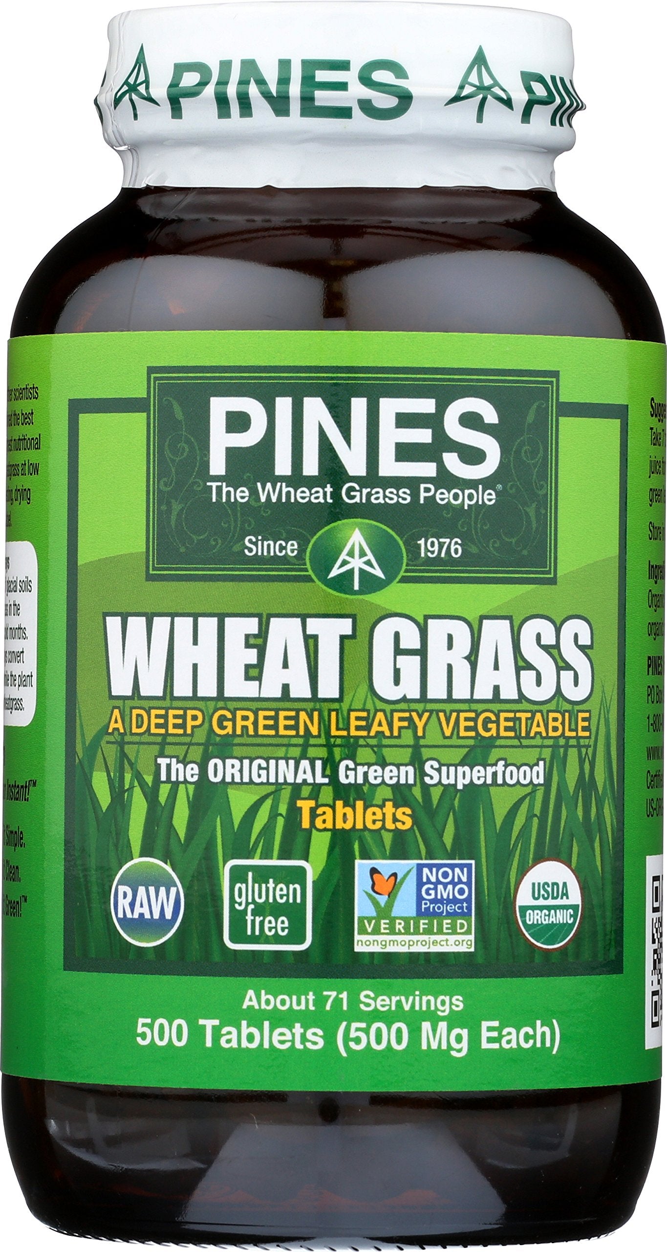 Pines Organic Wheat Grass Tablets bottle ready for daily greens
