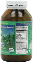 Pines Wheat Grass Powder label closeup emphasizes organic quality and clean nutrition