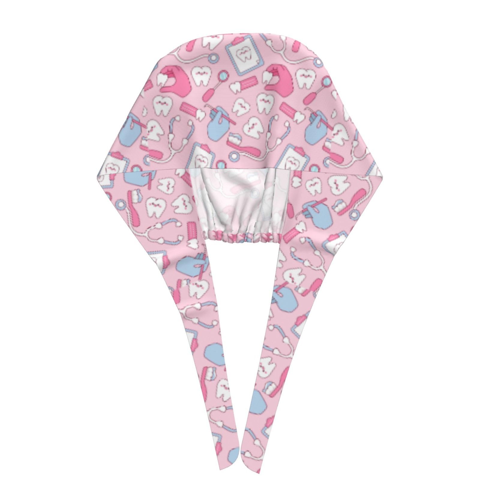Back elastic and lace detail on pink scrub cap