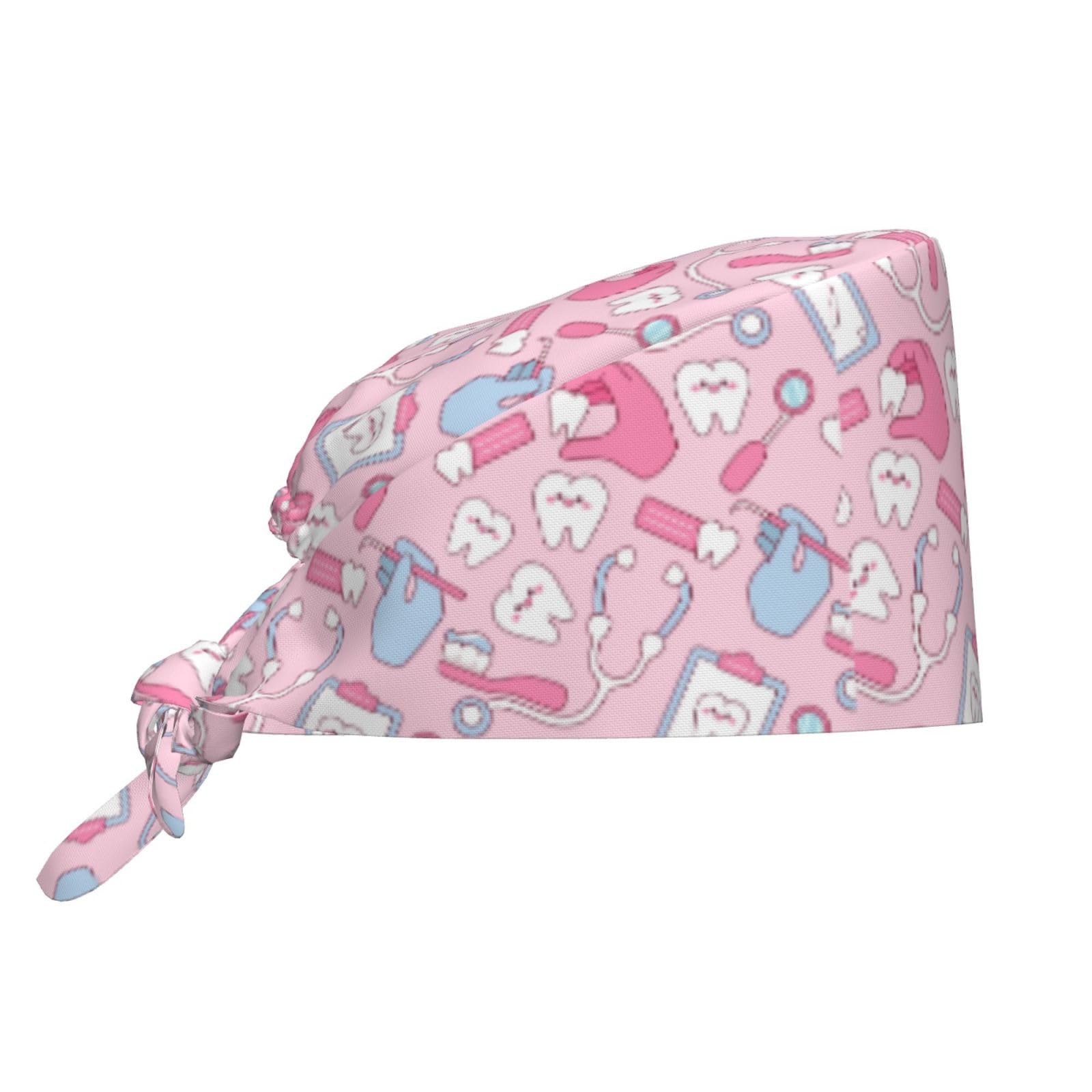 Front view of pink adjustable scrub cap