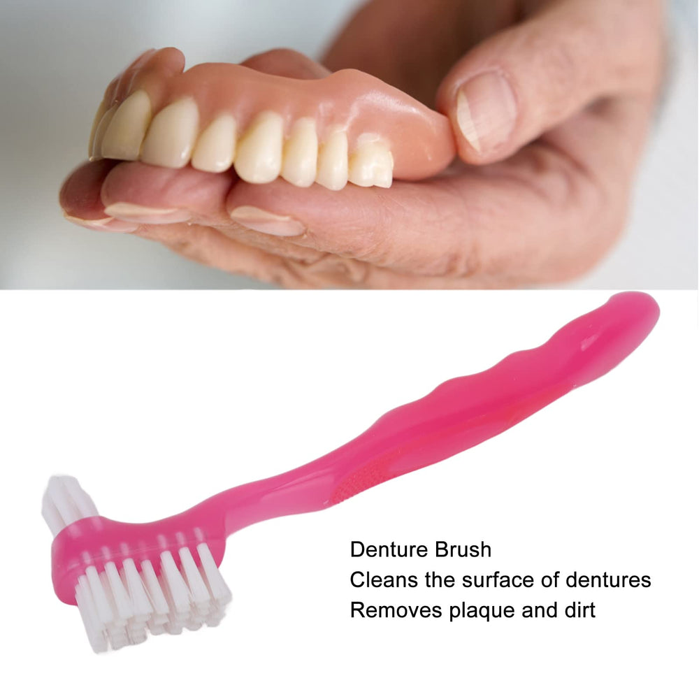 Pink denture brush compact head for easy cleaning