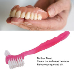 Pink denture brush compact head for easy cleaning