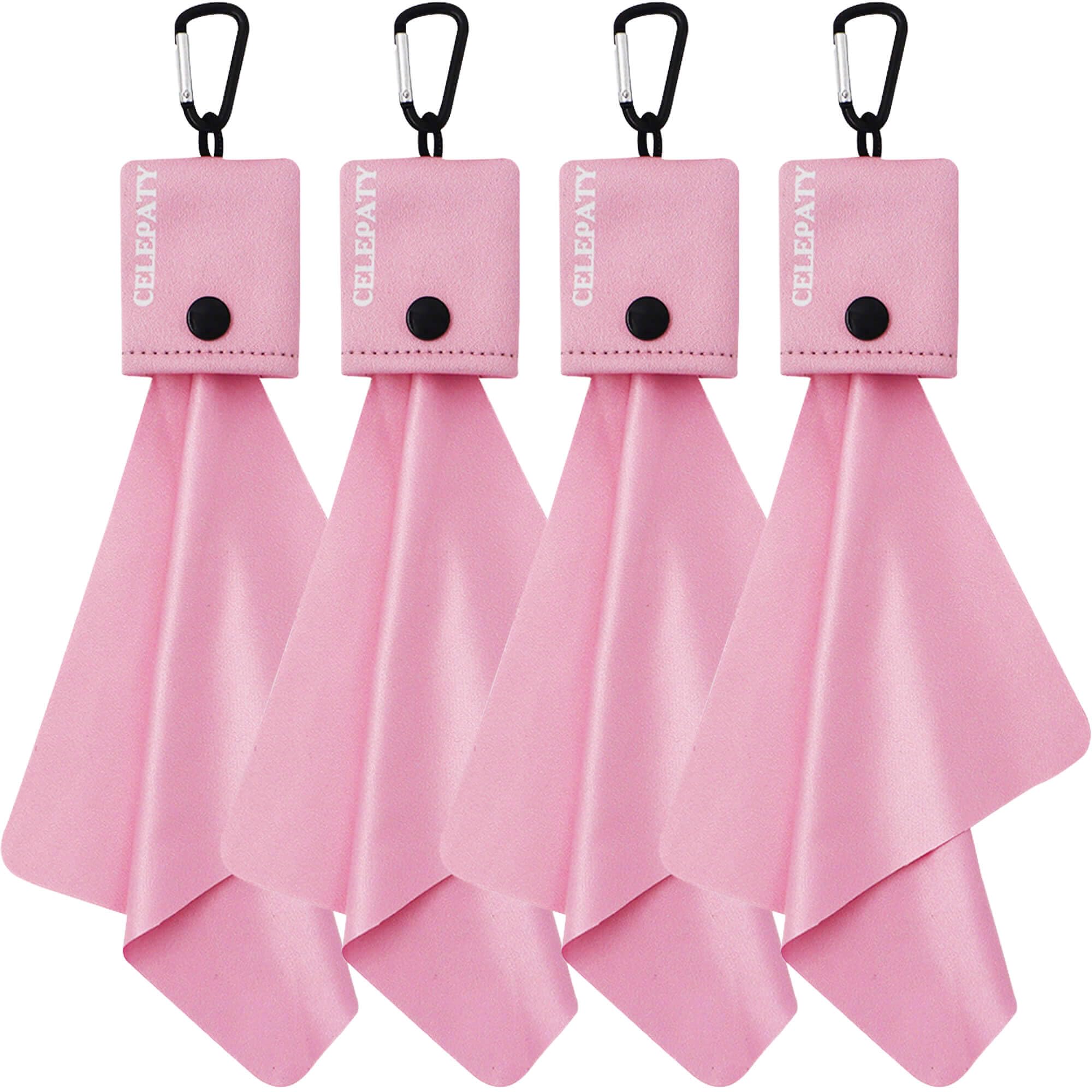 Pink keychain microfiber eyeglass cleaning cloth with hook