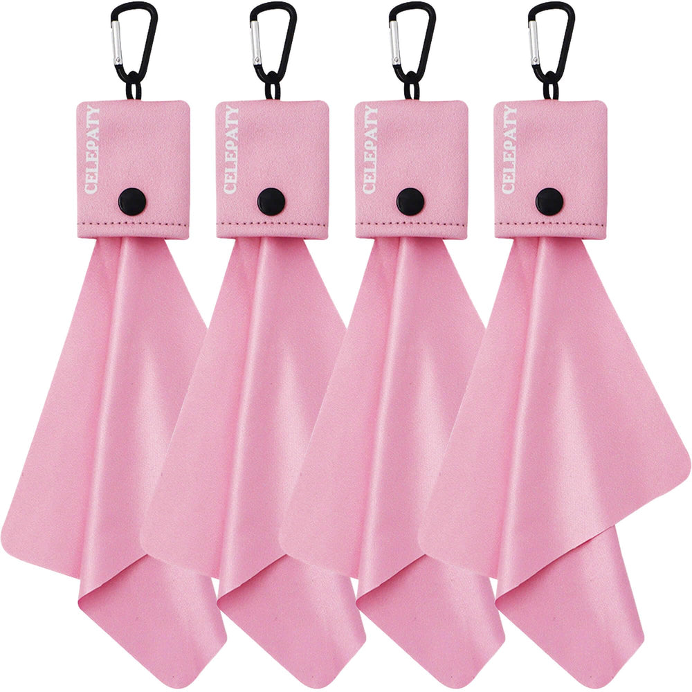 Pink keychain microfiber eyeglass cleaning cloth with hook