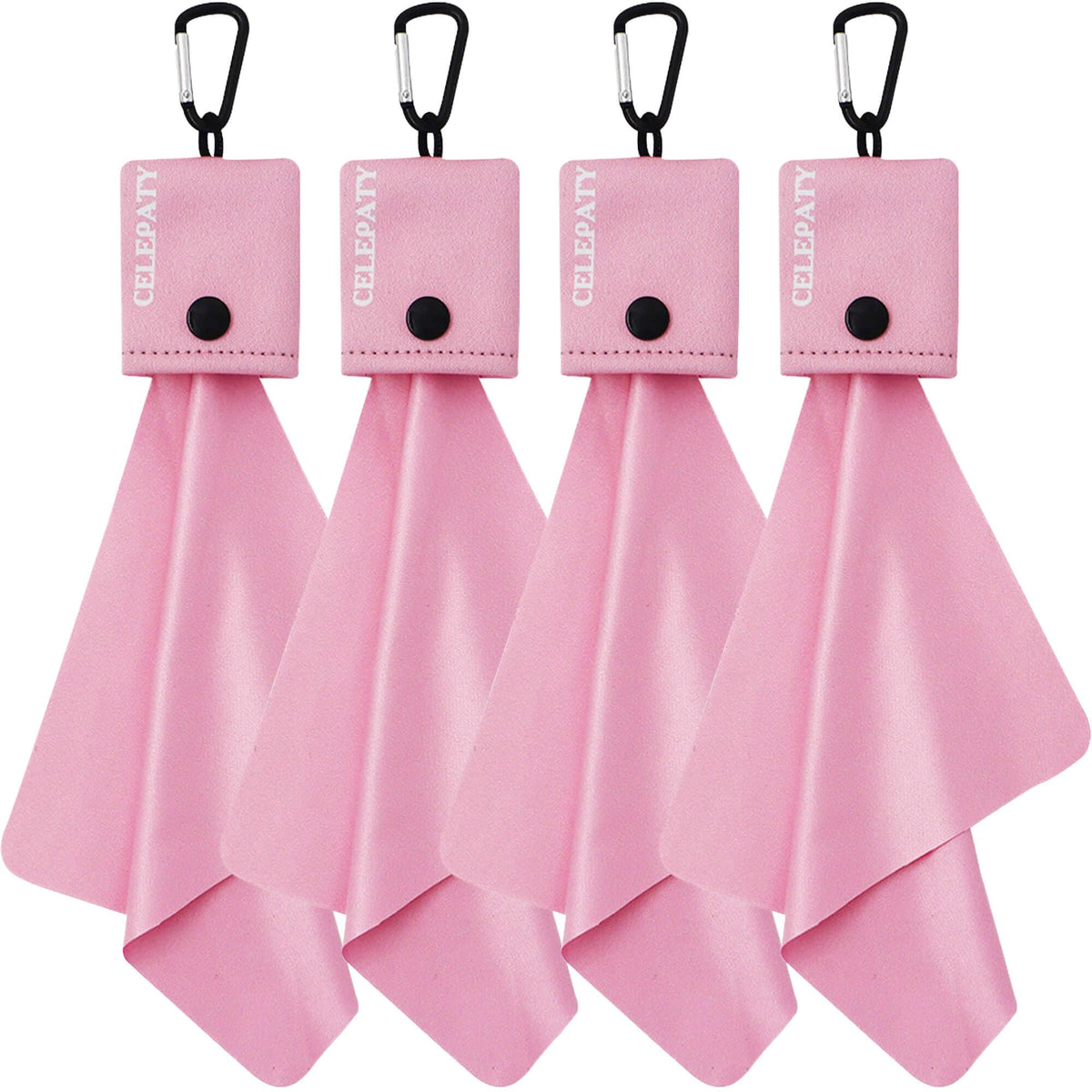 Pink keychain microfiber eyeglass cleaning cloth with hook