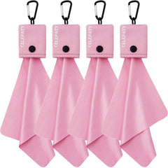 Pink keychain microfiber eyeglass cleaning cloth with hook