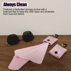 Pink microfiber cloth attached to keychain for travel