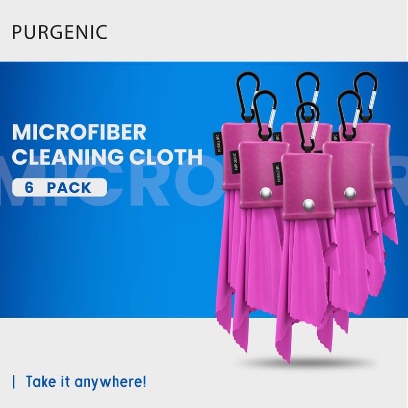 Set of six pink microfiber cloths and six pouches