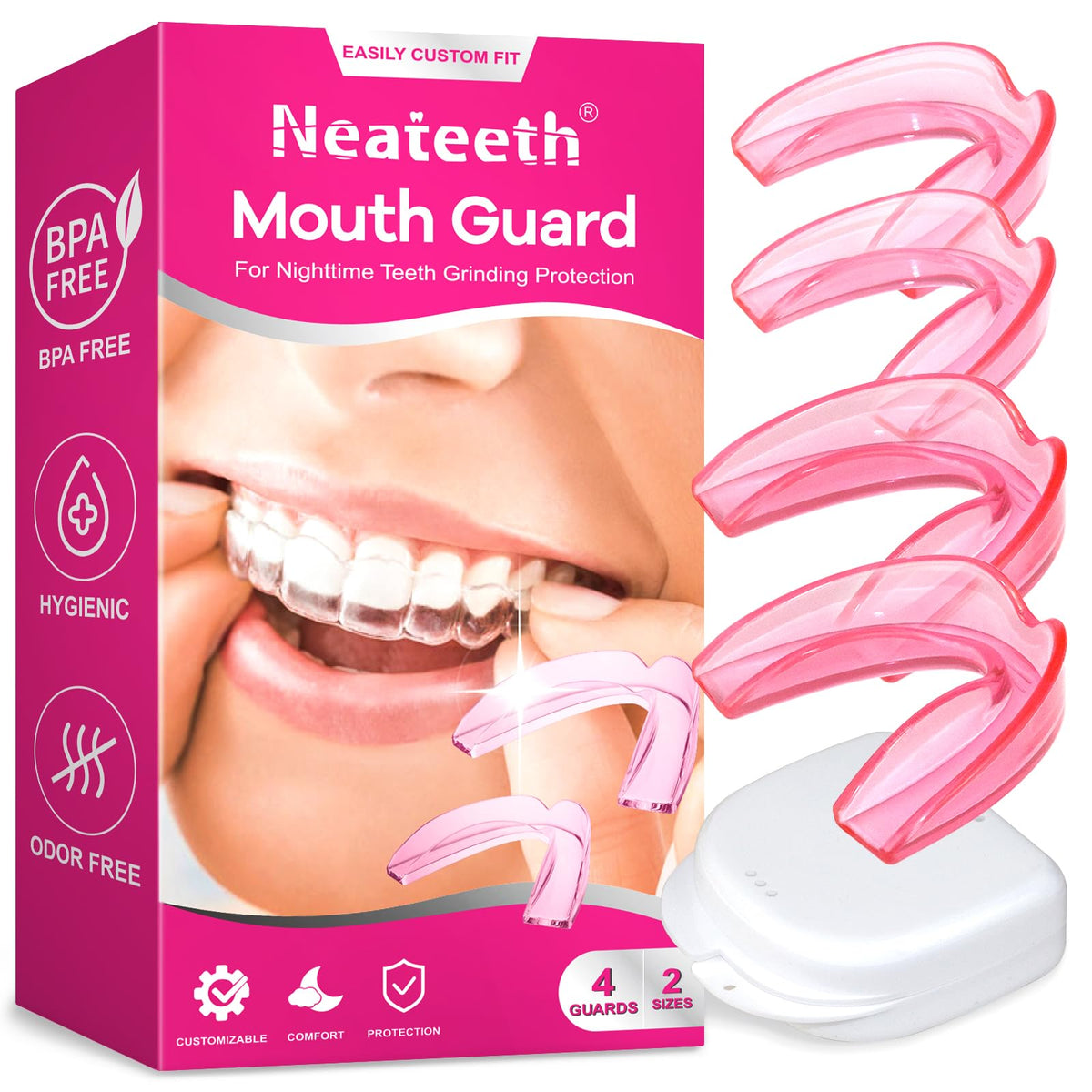 Pink moldable mouth guard designed for women