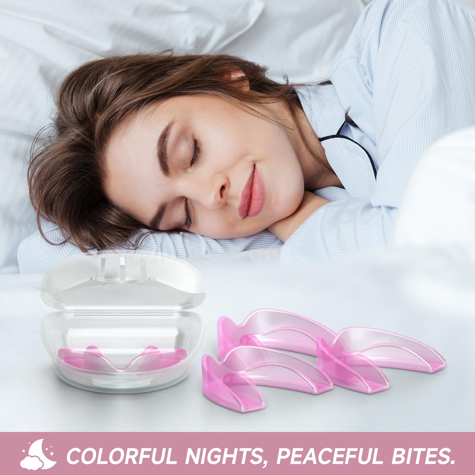 Complete 4-pack pink mouth guards for women and teens
