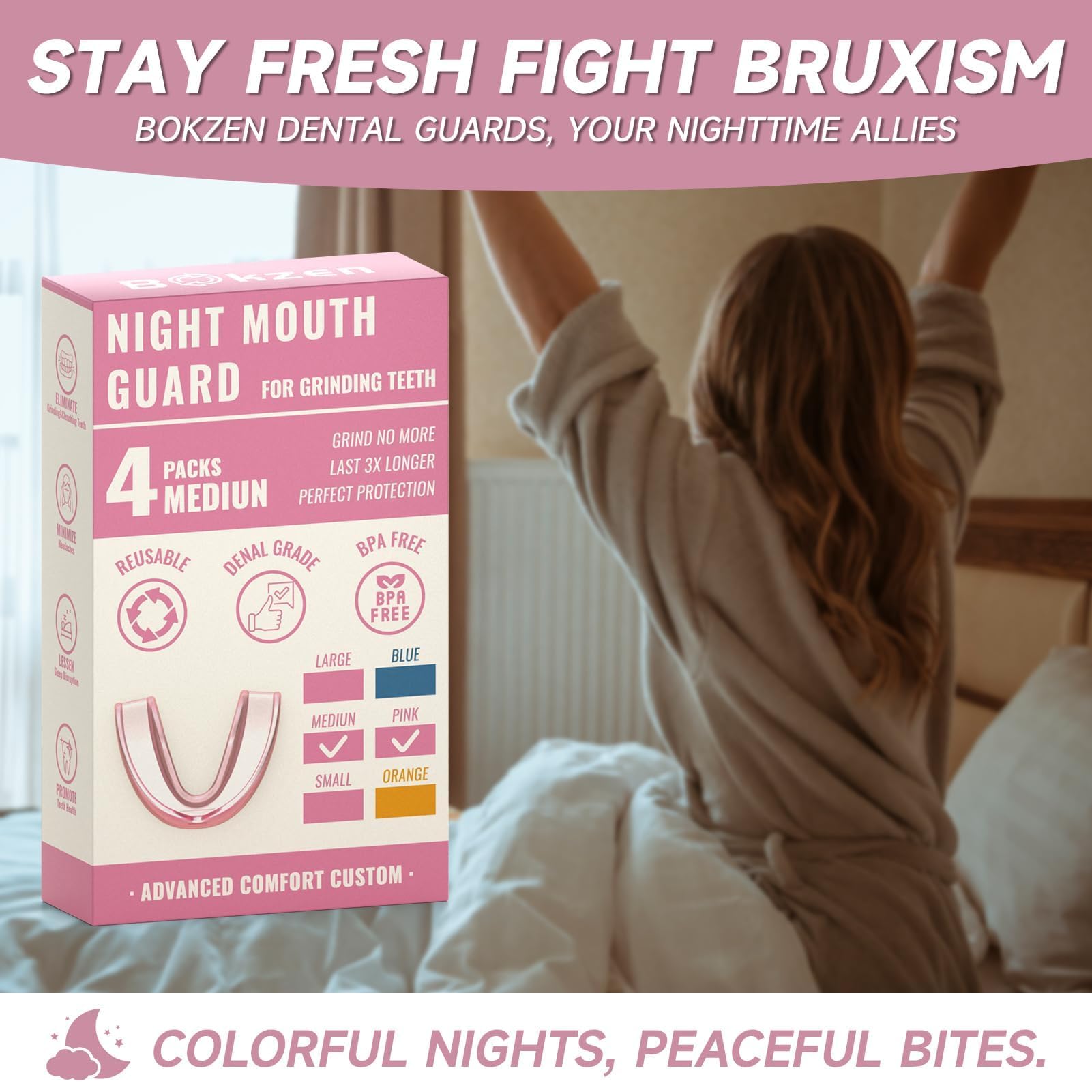 Easy-clean pink night guard with toothbrush-friendly surface