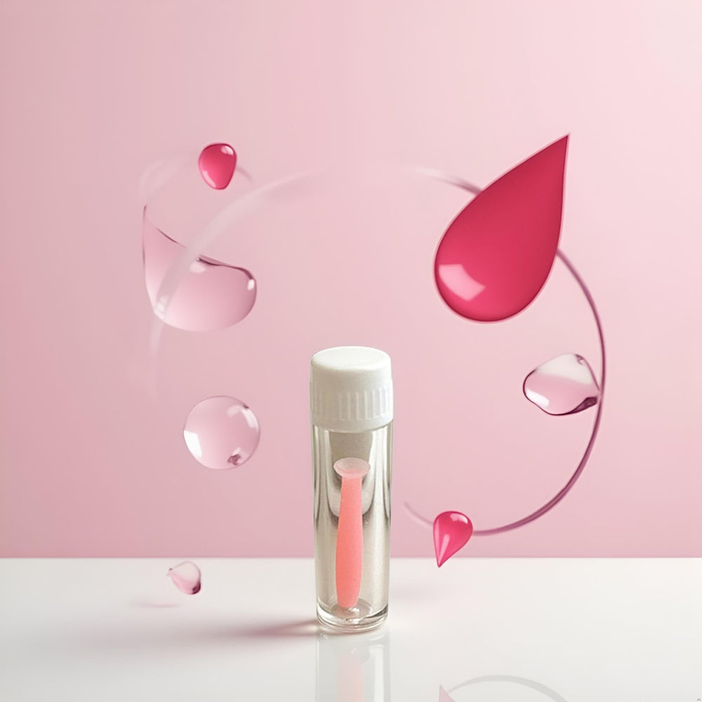 Close-up of pink insertion tool showing dual-ended plunger design
