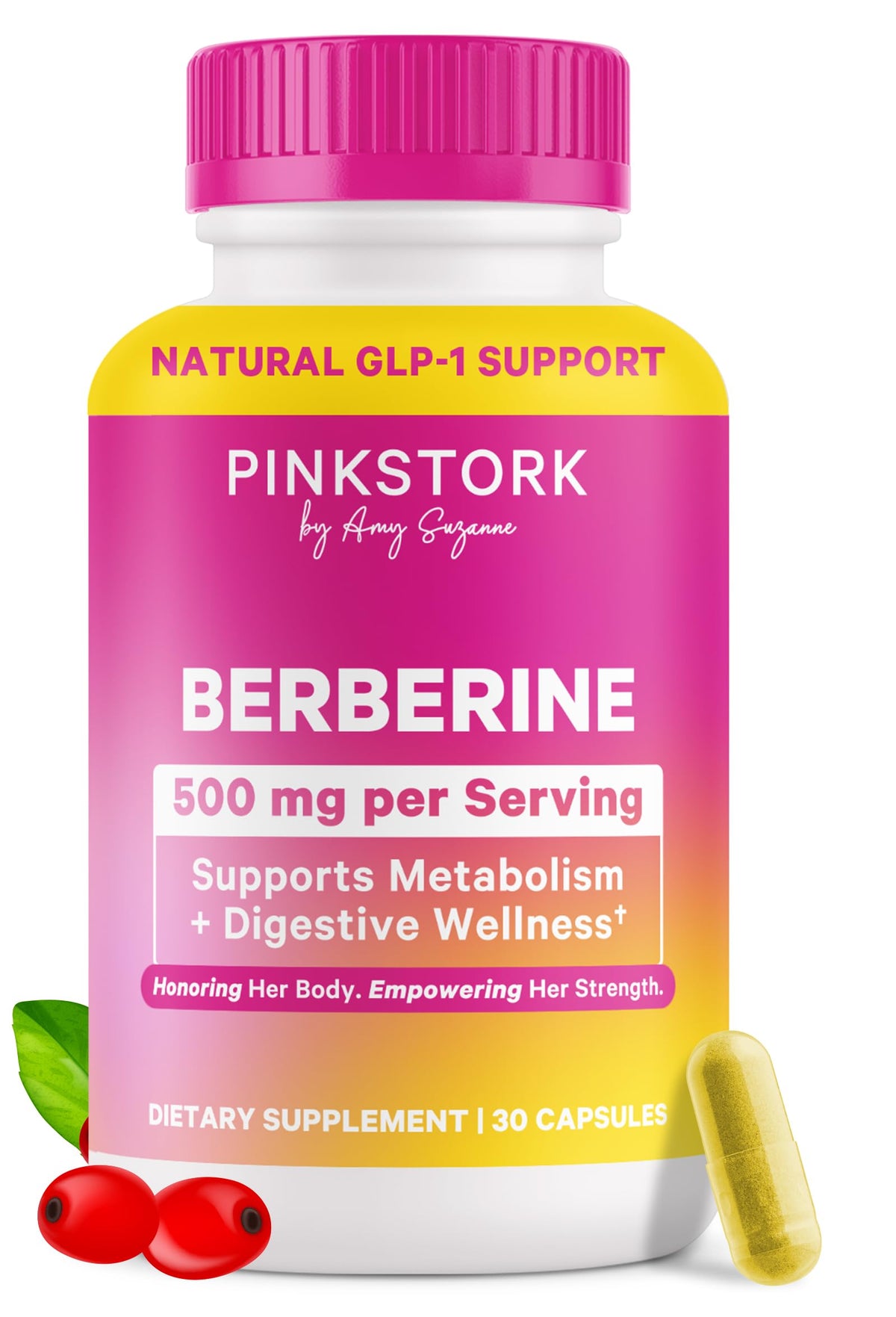 Pink Stork Berberine 500mg bottle ready for daily metabolic support.