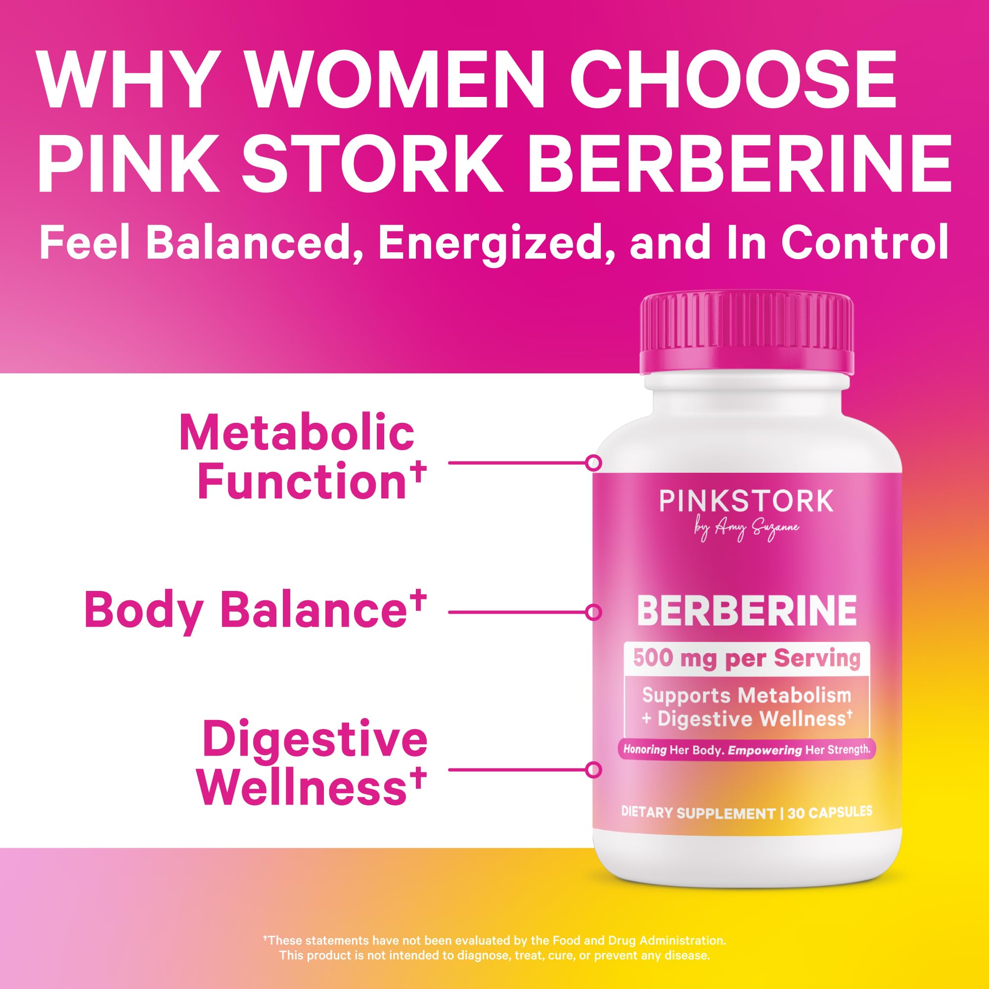 Pink Stork Berberine capsules for everyday energy balance support.