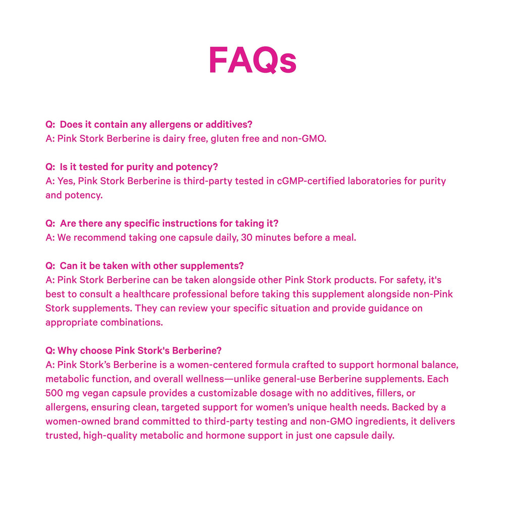 Pink Stork Berberine packaging for sustainable daily use.