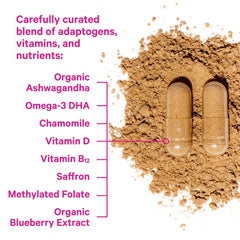 Graphic highlighting stress management and mood balance for women.
