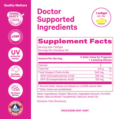Sustainably sourced fish oil information on packaging