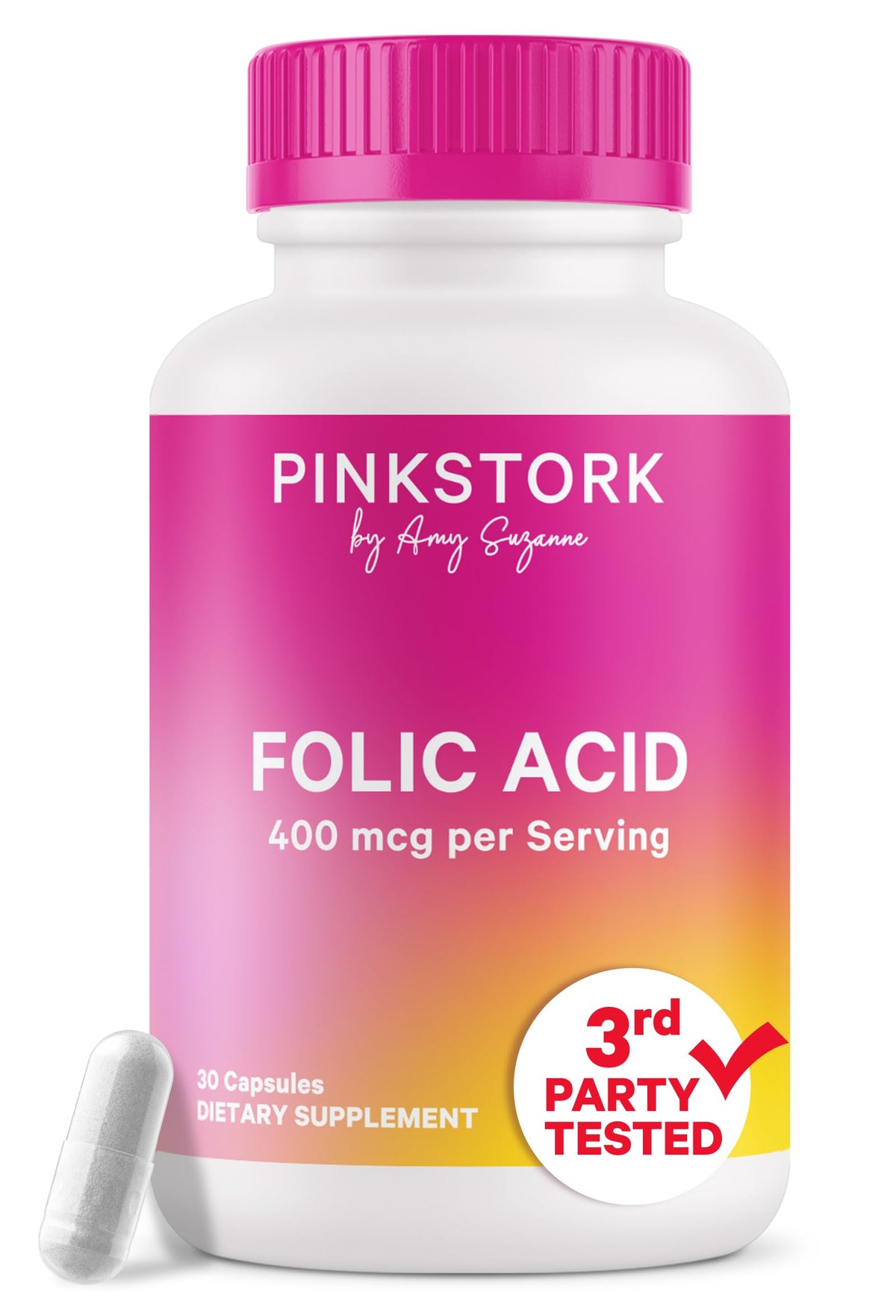 Pink Stork Folic Acid bottle for women, 400 mcg