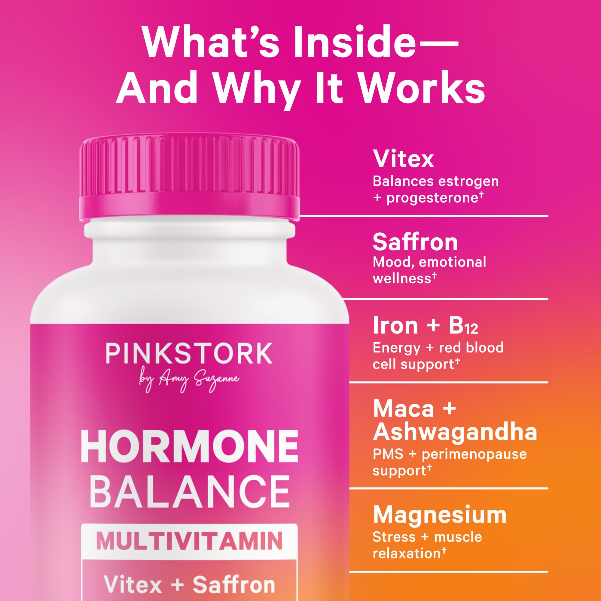 Front view of Pink Stork Hormone Balance bottle