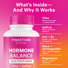 Front view of Pink Stork Hormone Balance bottle