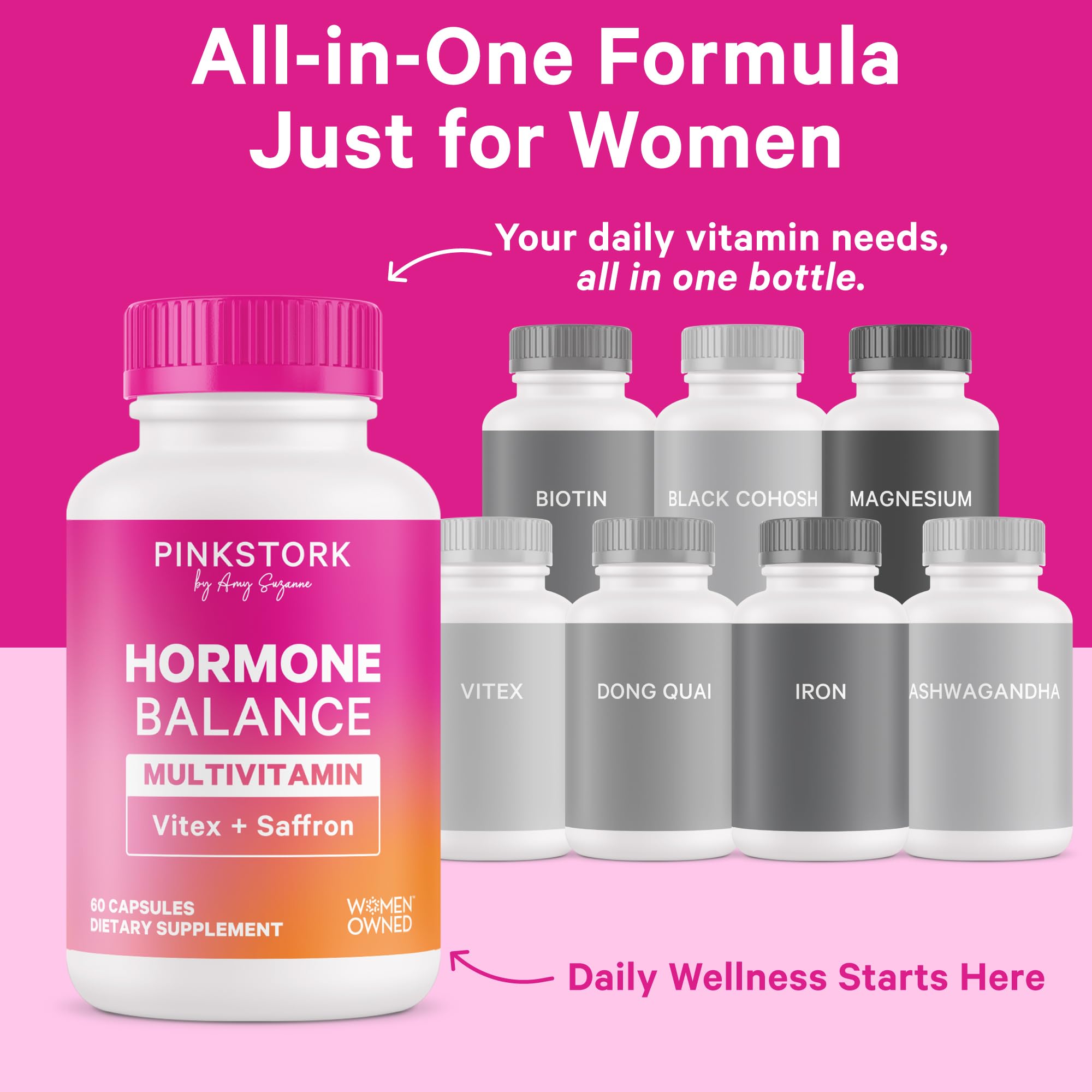 Nutrition facts panel on Pink Stork Hormone Balance bottle