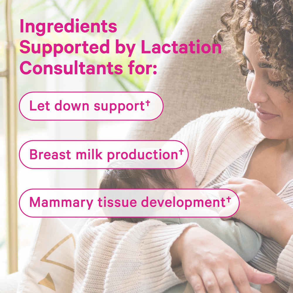 Close-up of Pink Stork lactation supplement bottle