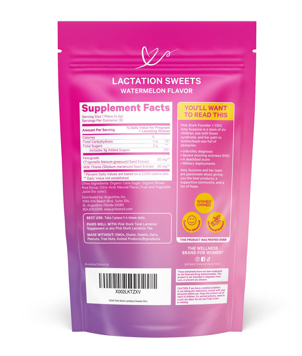 Smiling mom with Pink Stork product lineup