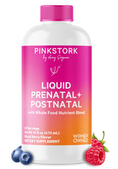 Front label of Pink Stork Liquid Prenatal Vitamins Berry Flavor bottle