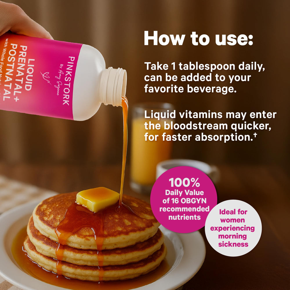 Ingredients include elderberries and leafy greens for Pink Stork Berry Prenatal