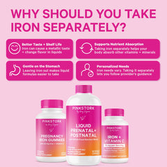 Nutrition facts panel for Pink Stork Liquid Prenatal Vitamins Berry Flavor