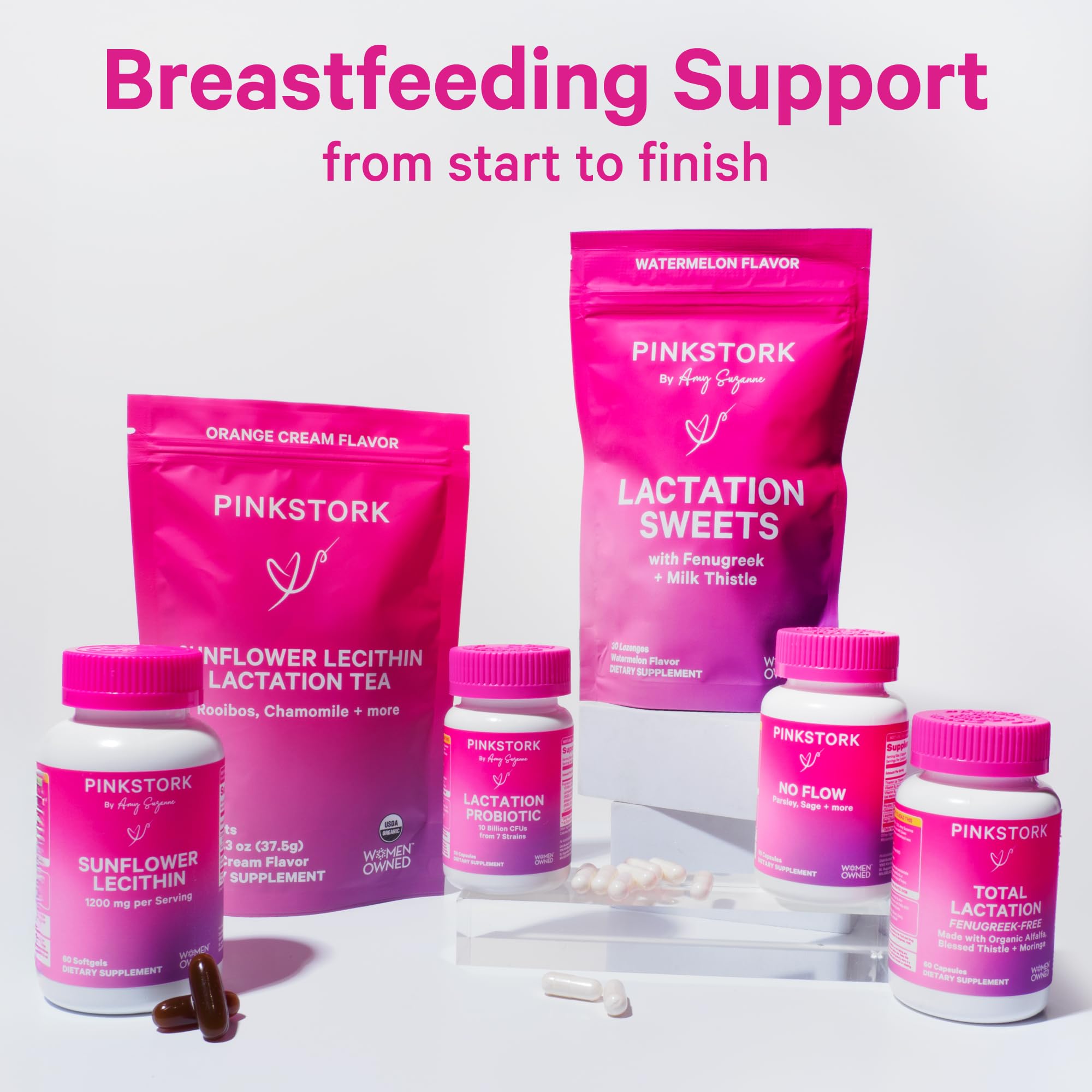 No Flow Tea and Total Postnatal Vitamins products displayed together
