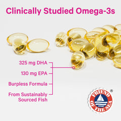 Close-up of Pink Stork Omega-3 DHA softgels