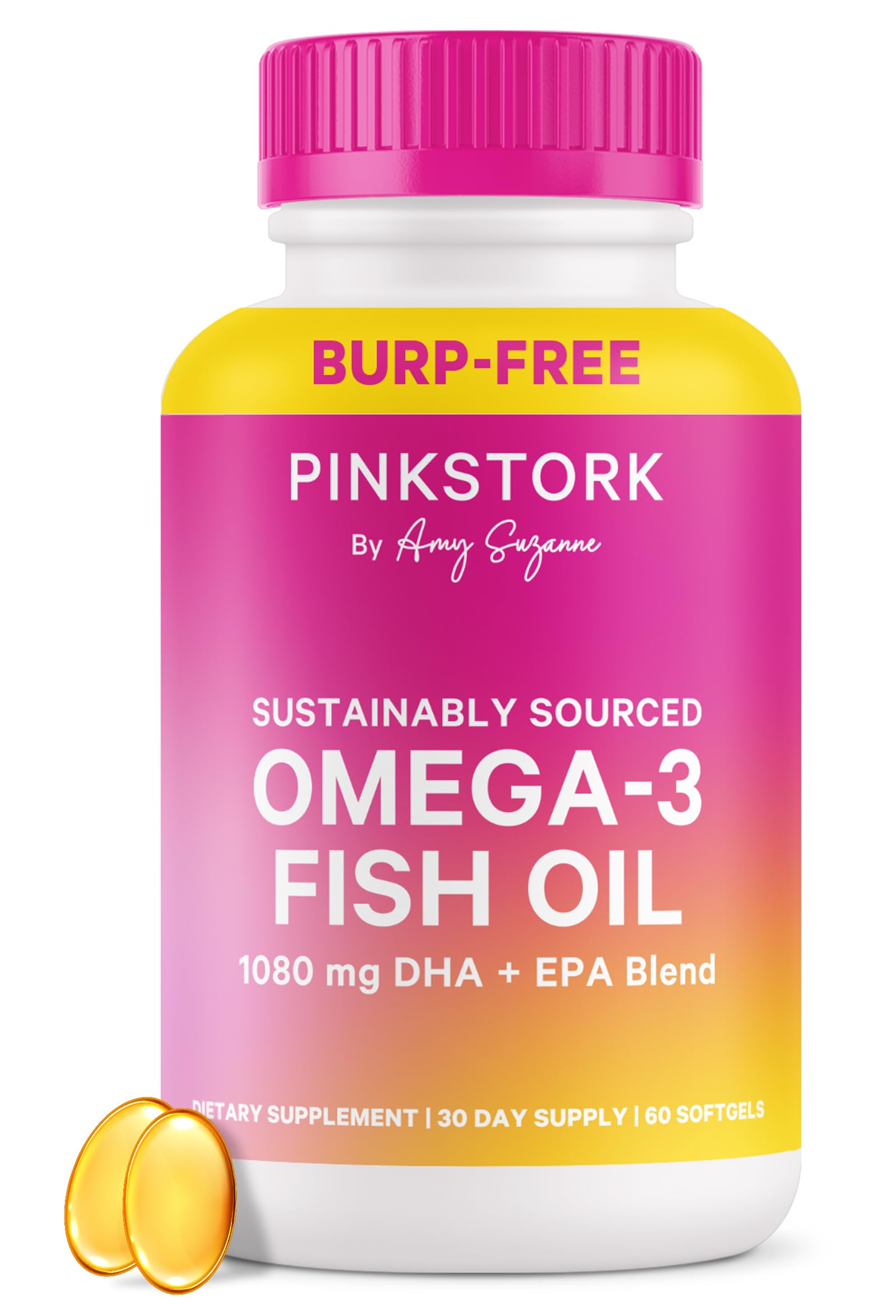 Pink Stork Omega-3 for Women bottle with 60 softgels