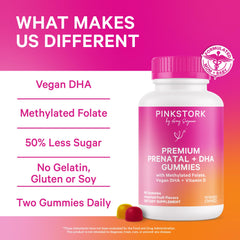 Vegan DHA omega-3 in Pink Stork Prenatal Gummies