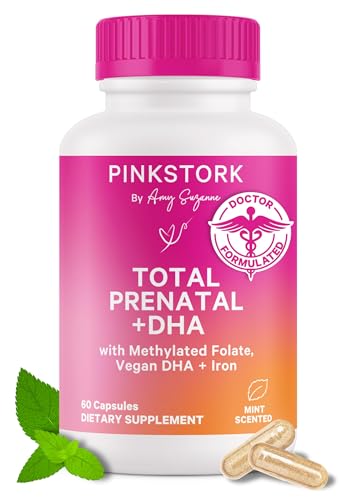 Bottle of Pink Stork Total Prenatal Vitamins with DHA