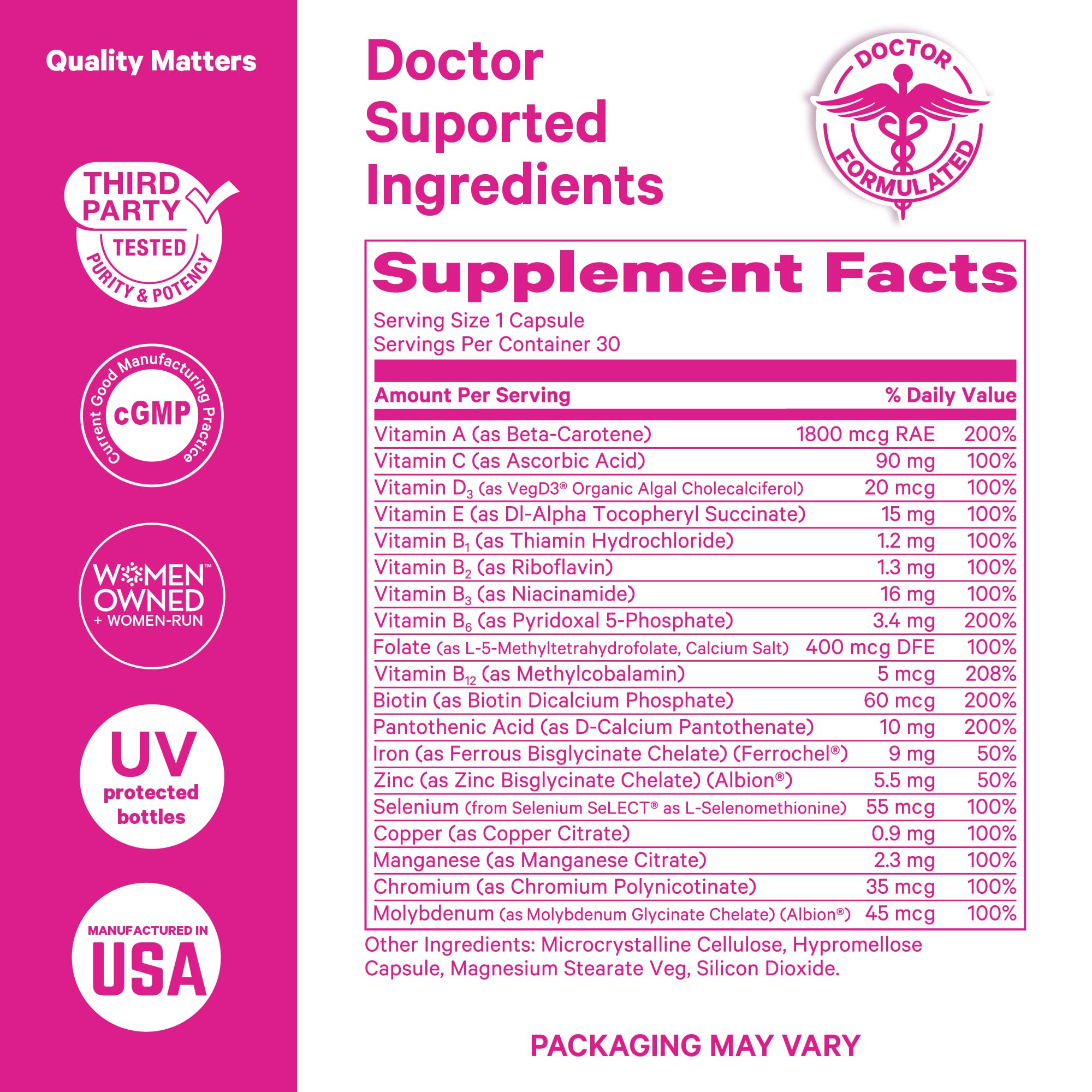 Daily dose capsules beside the bottle