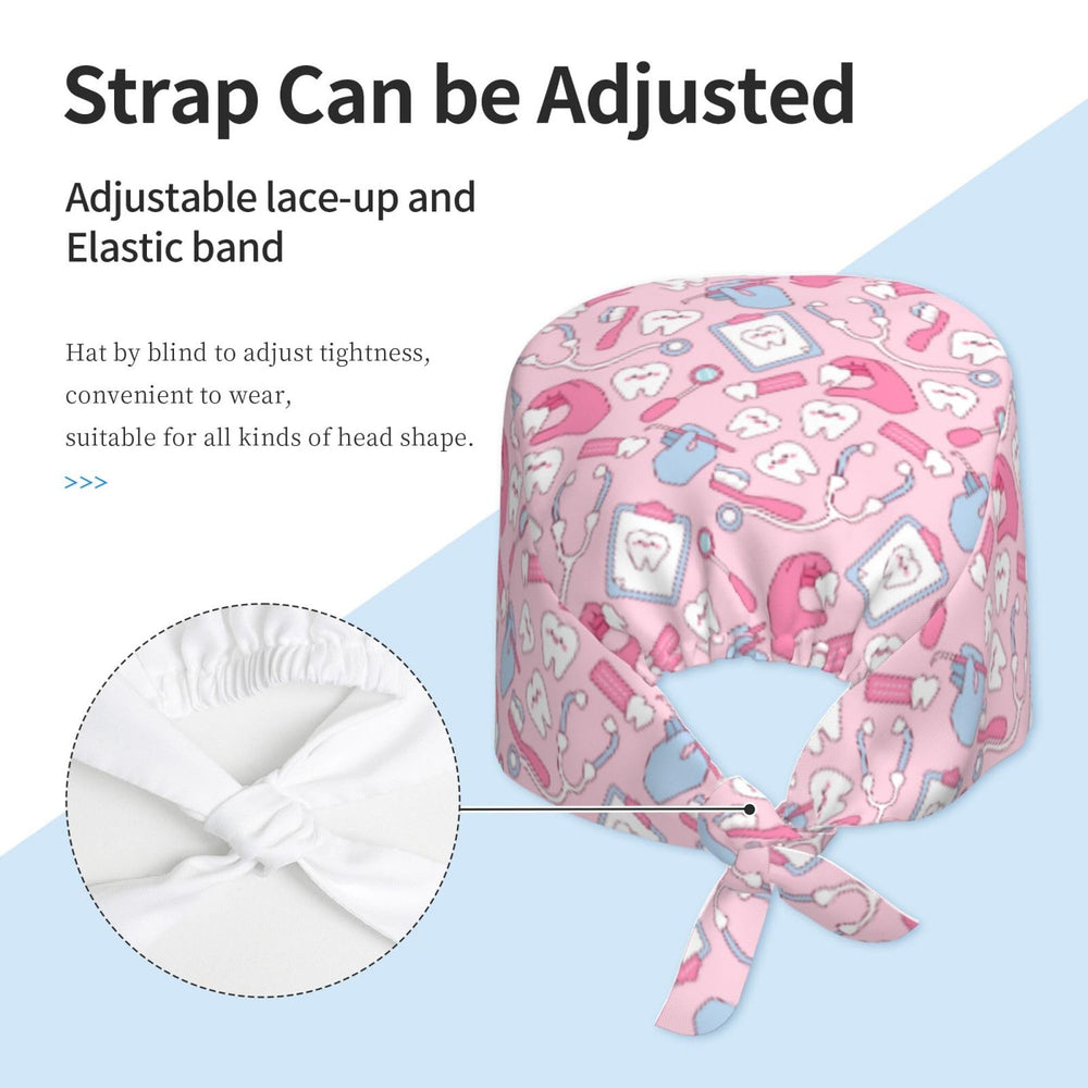 Close-up of sweatband on pink scrub cap