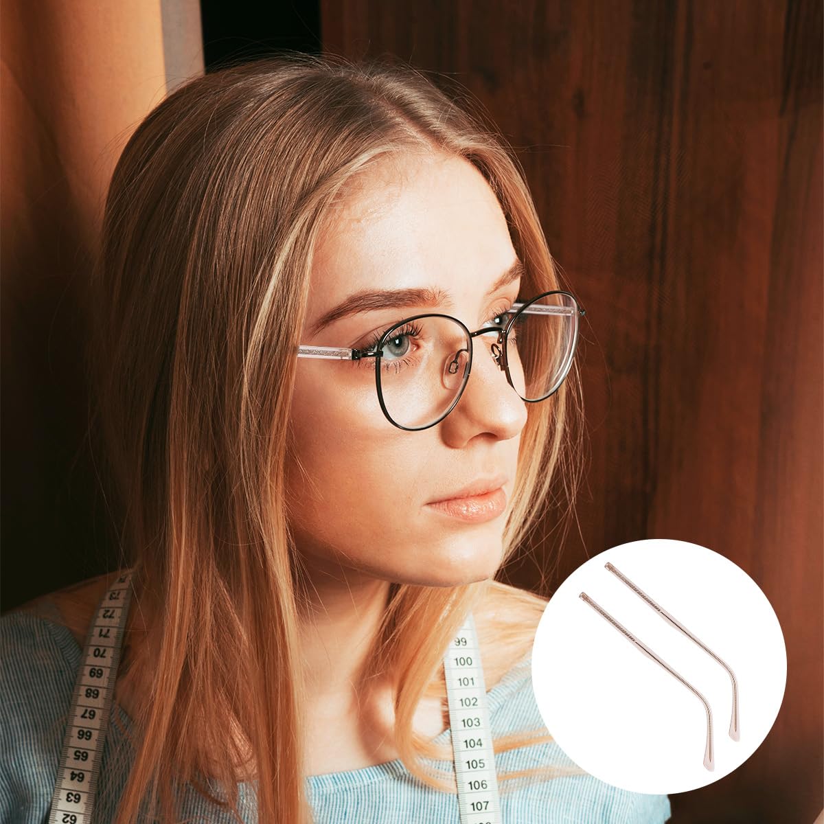 Pink temple arm replacement close-up