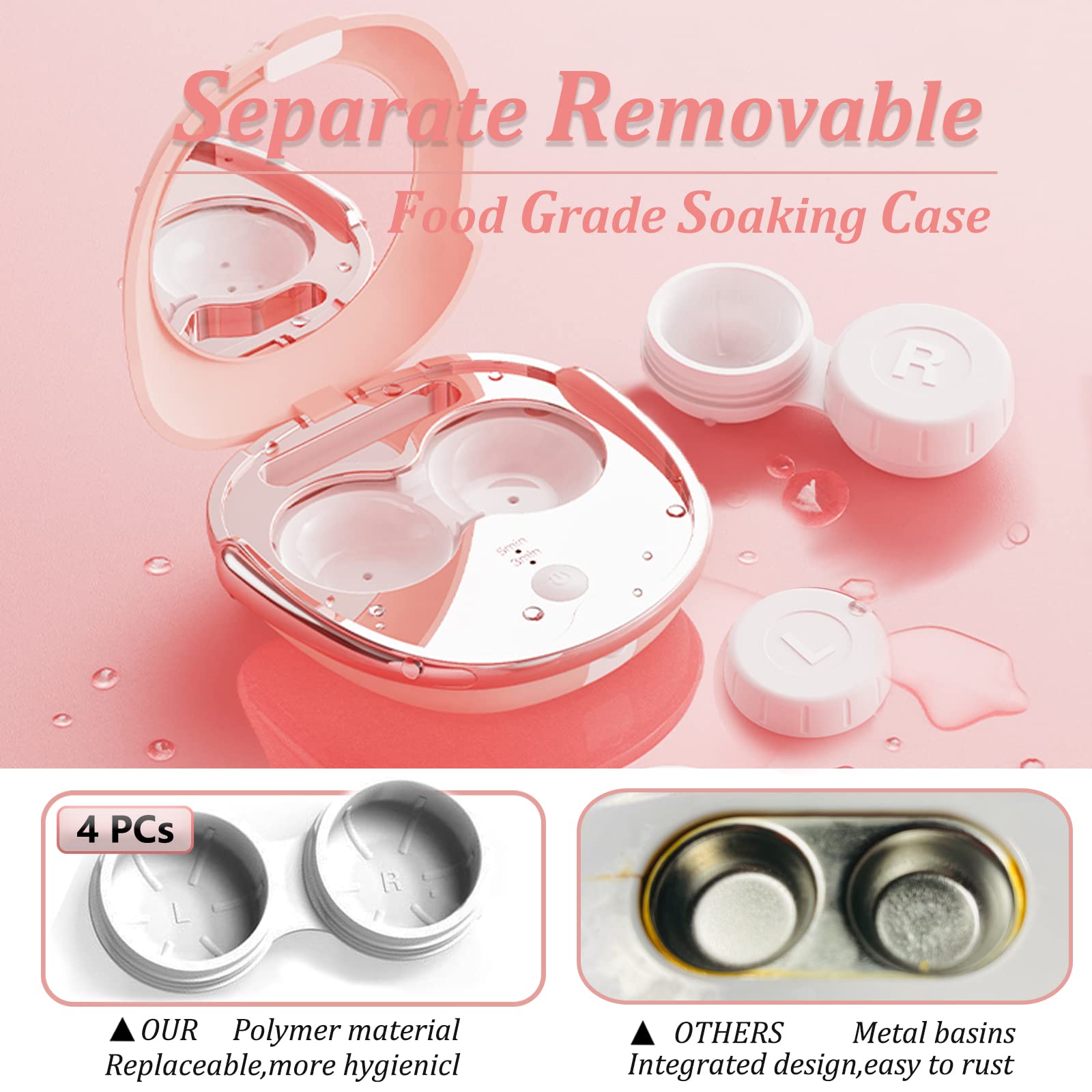 Rechargeable USB charging for pink ultrasonic contact lens cleaner