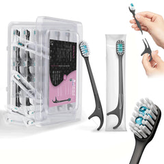 Pinkart 5-in-1 disposable toothbrush with toothpaste and tongue scraper