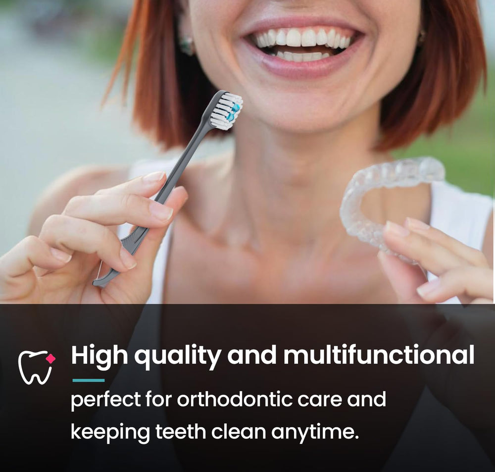 BPA-free disposable toothbrush with soft bristles and tongue scraper.