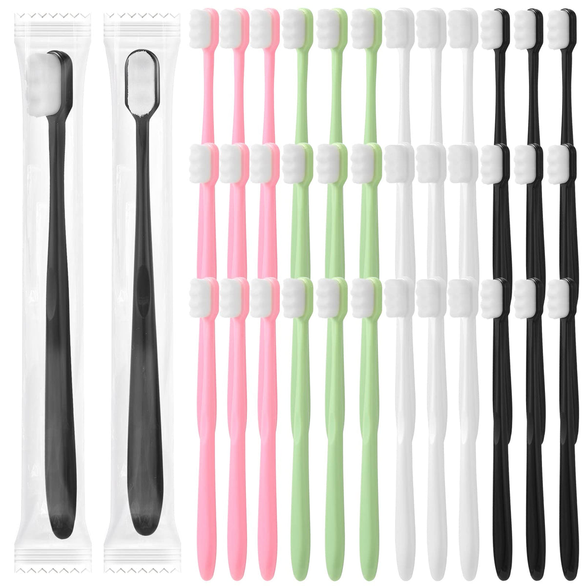 Pinkunn 36 pack nano toothbrushes with four handle colors white black pink and green