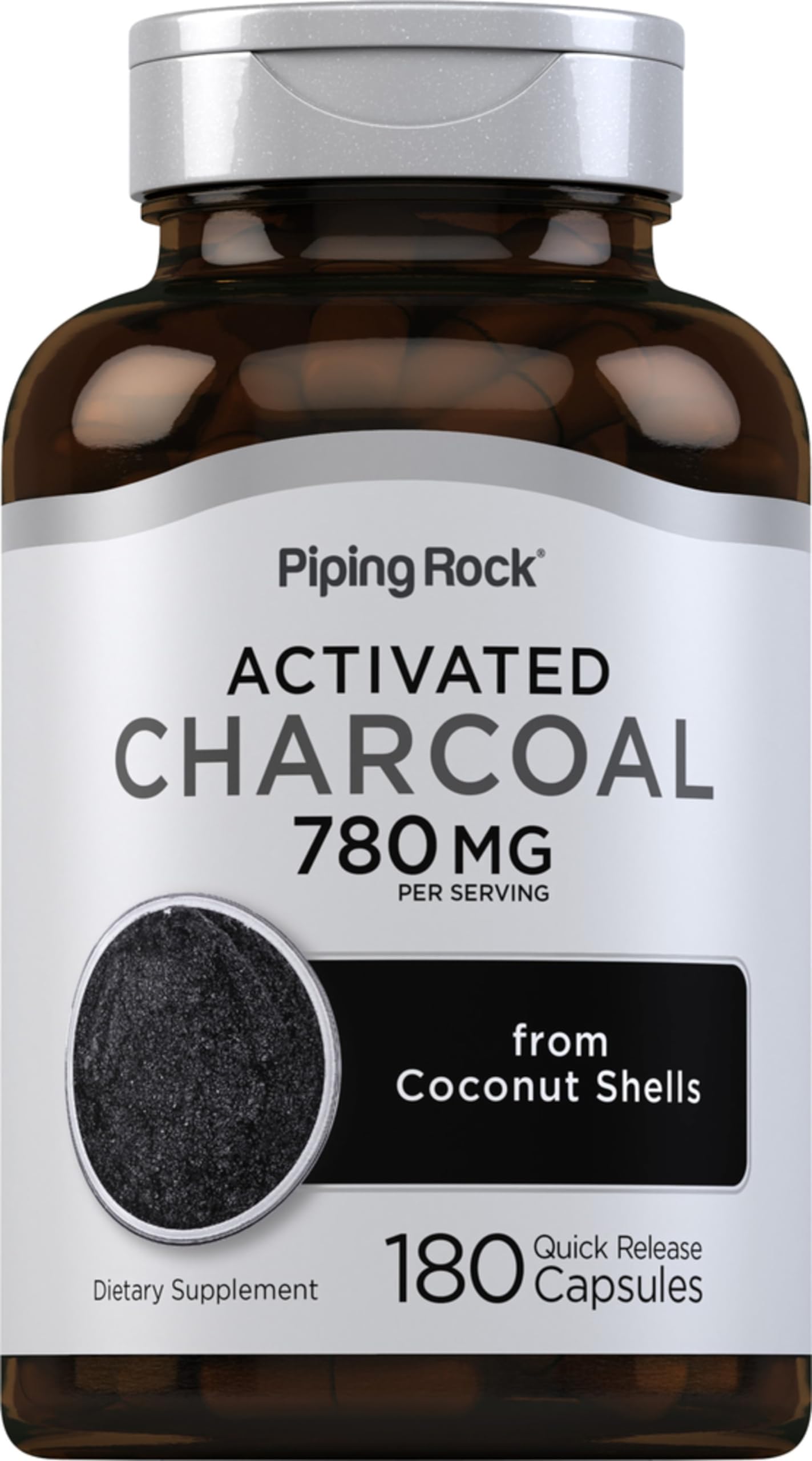 Piping Rock Activated Charcoal Pills 780 mg bottle label