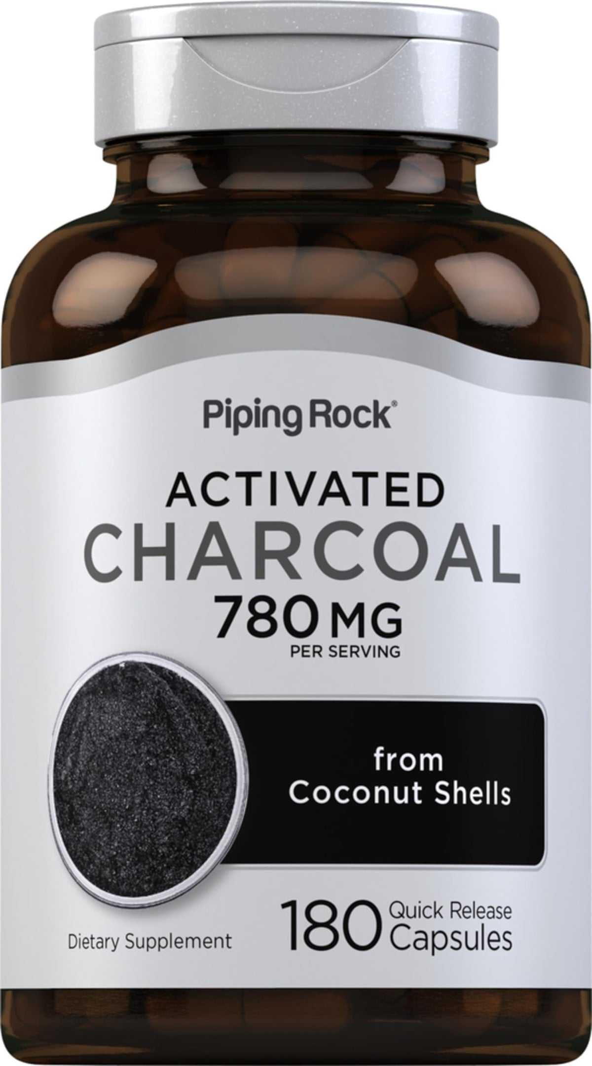 Piping Rock Activated Charcoal Pills 780 mg bottle label