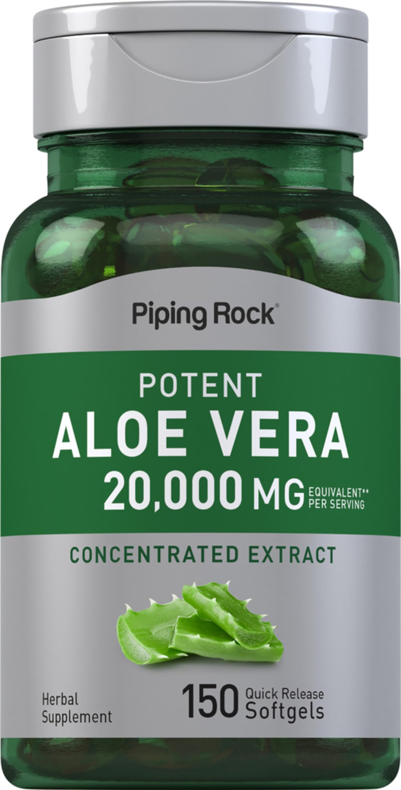 Piping Rock Aloe Vera Capsules 20000mg bottle with 150 softgels