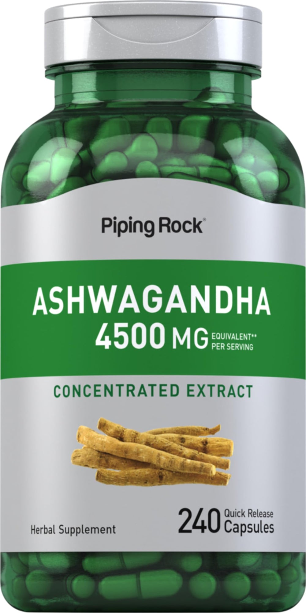 Front view of Piping Rock Ashwagandha 4500mg bottle