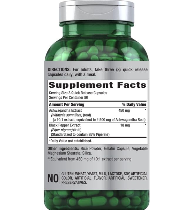 Nutrition facts panel on the bottle