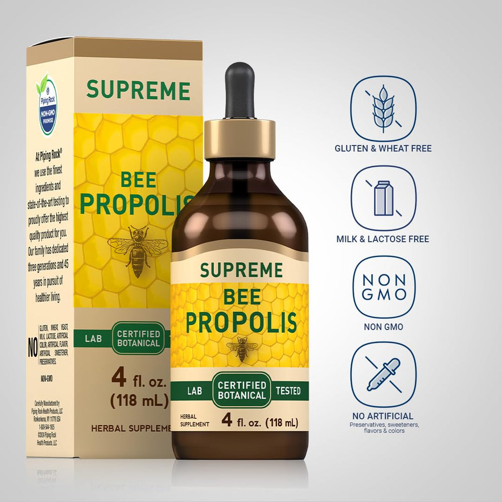 Ingredients panel on Piping Rock Bee Propolis Extract tincture bottle