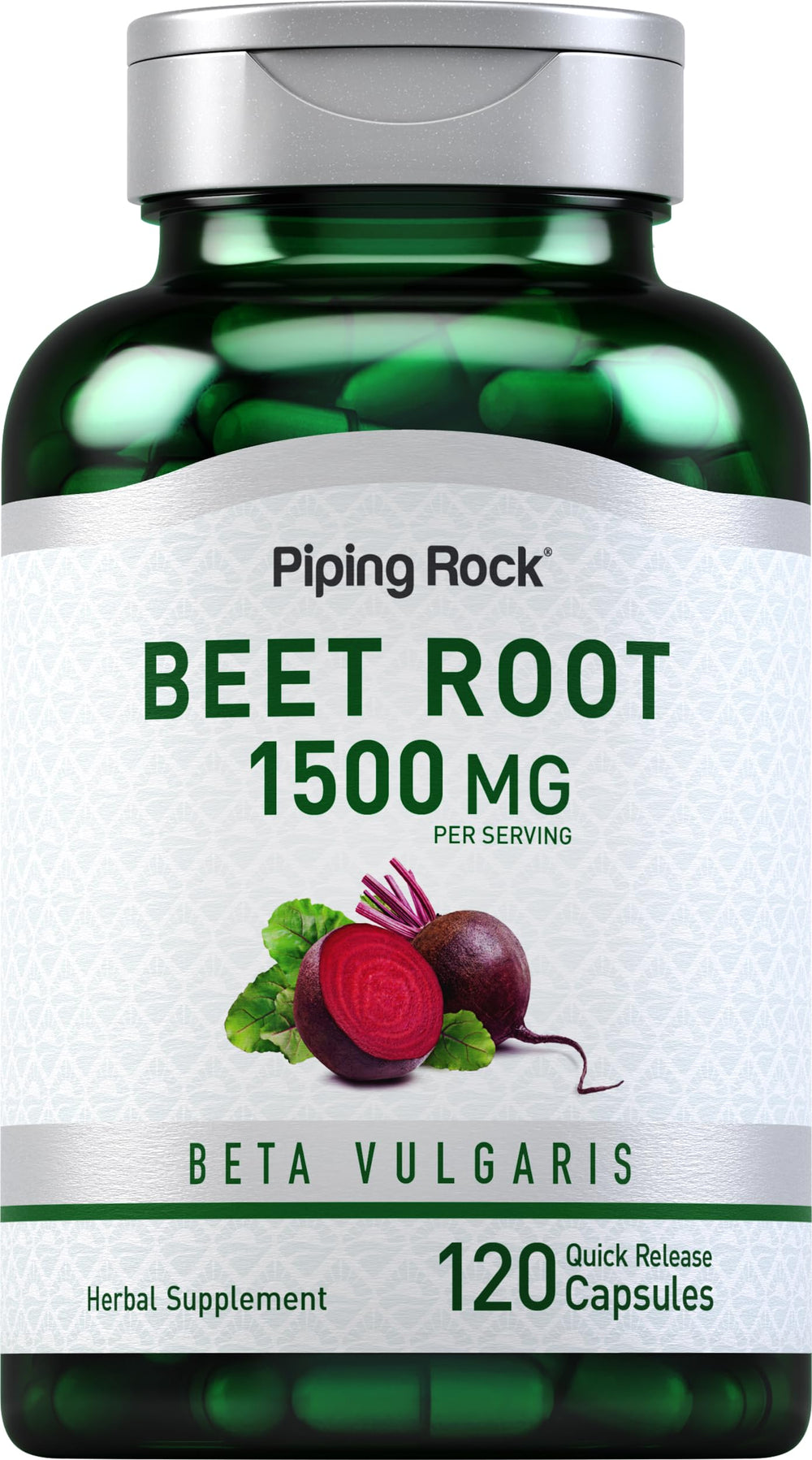 Bottle of Piping Rock Beet Root Capsules with label - 1500 mg, 120 pills